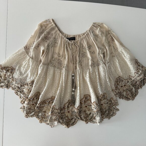 Nikki Danielle Boho Embordered Top Beige, Size Fits All - Picture 12 of 17